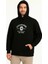 Üç Iplik Kapşonlu Ön ve Arka Baskılı Sweatshirt Hoodie- Siyah 3