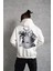 Erkek Kanguru Cep Baskılı Kapüşonlu Sweatshirt - Beyaz 5