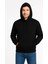 Erkek Üç Iplik Kapüşonlu Kanguru Cepli Sweatshirt Hoodie - Siyah 2
