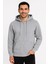 Erkek Üç Iplik Kapüşonlu Tam Fermuarlı Kanguru Çepli Sweatshirt Hoodie - Gri 1