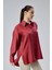 Bordo Yırtmaç Detaylı Oversize Gömlek 9