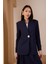 Lacivert Salaş Kesim Düğme Detaylı Dokuma Blazer Ceket 13