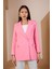 Pembe Regular Dokuma Astarlı Taş Detaylı Blazer Ceket 10