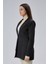 Siyah Kruvaze Uzun Blazer Ceket 12