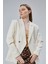 Ekru Regular Fit Yırtmaç Detaylı Blazer Ceket 10