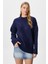 Kadın Homy Yumuşacık Bisiklet Yaka Lacivert Oversize Triko Kazak 2
