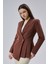 Kahverengi Regular Fit Pile Detaylı Blazer Ceket 6