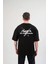 Unisex Bisiklet Yaka Baskılı Oversize T-Shirt - Siyah 3