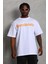 Unisex Oversize Baskılı Bisiklet Yaka T-Shirt - Beyaz 4