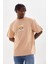 Unisex Baskılı Oversize T-Shirt - Bej 2