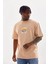Unisex Baskılı Oversize T-Shirt - Bej 5
