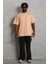Unisex Oversize Düz Bisiklet Yaka T-Shirt - Bej 2
