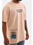 Unisex Bisiklet Yaka Baskılı Oversize T-Shirt - Bej 4
