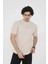 Unisex Bisiklet Yaka Slim Fit T-Shirt- Bej 4