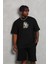 Unisex Oversize Baskılı Bisiklet Yaka T-Shirt - Siyah 1