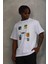 Unisex Oversize Baskılı Bisiklet Yaka T-Shirt - Beyaz 2