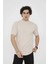 Unisex Bisiklet Yaka Slim Fit T-Shirt- Bej 2