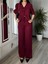 Kadın Bordo Ön Bağlamalı Bluz ve Pantolon Ikili Takım %100 Pamuk Müslin Alt Üst Takım 3