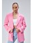 Pembe Kadın Düğmeli Oversize Blazer Ceket 9