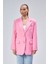 Pembe Kadın Düğmeli Oversize Blazer Ceket 11