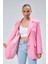 Pembe Kadın Düğmeli Oversize Blazer Ceket 16