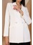 Beyaz Oversize Dokuma Blazer Ceket 9