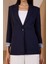 Lacivert Kruvaze Yaka Kolu Katlama Detaylı Regular Vatkalı Blazer Ceket 9