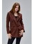 Kahverengi Regular Astarlı Kruvaze Kapama Dokuma Oversize Blazer Ceket 10