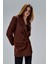 Kahverengi Regular Astarlı Kruvaze Kapama Dokuma Oversize Blazer Ceket 12