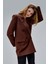 Kahverengi Regular Astarlı Kruvaze Kapama Dokuma Oversize Blazer Ceket 13