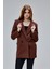 Kahverengi Regular Astarlı Kruvaze Kapama Dokuma Oversize Blazer Ceket 14