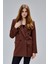 Kahverengi Regular Astarlı Kruvaze Kapama Dokuma Oversize Blazer Ceket 18
