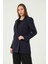Lacivert Astarlı Kruvaze Kapama Dokuma Oversize Blazer Ceket 9