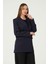 Lacivert Astarlı Kruvaze Kapama Dokuma Oversize Blazer Ceket 10