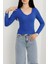 V Yaka Kaşkorse Bluz Saks Mavisi A3699 1