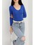 V Yaka Kaşkorse Bluz Saks Mavisi A3699 3
