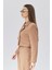 Kahverengi Crop Astarlı Dokuma Blazer Ceket 9
