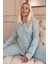 Mint Jantung Desenli Önden Düğmeli Peluş Polar Pijama Takımı 1