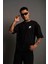 Unisex Bisiklet Yaka Baskılı Oversize T-Shirt - Siyah 1