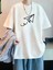 Baskılı Oversize Bisiklet Yaka T-Shirt - Beyaz 1