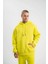 Unisex Double Oversize Kapşonlu Basic Sweatshirt - Sarı 1