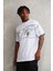 Unisex Bisiklet Yaka Baskılı Oversize T-Shirt - Beyaz 2