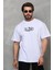 Unisex Bisiklet Yaka Baskılı Oversize T-Shirt - Beyaz 2