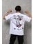 Unisex Bisiklet Yaka Baskılı Oversize T-Shirt - Beyaz 3