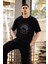 Unisex Bisiklet Yaka Baskılı Oversize T-Shirt - Siyah 1