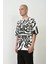 Unisex Baskılı Bisiklet Yaka Oversize T-Shirt - Beyaz 1