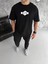 Unisex Bisiklet Yaka Baskılı Double Oversize T-Shirt - Siyah 2