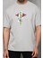 Unisex Bisiklet Yaka Baskılı Oversize T-Shirt - Gri 2