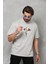 Unisex Bisiklet Yaka Baskılı Oversize T-Shirt - Gri 3