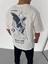 Unisex Bisiklet Yaka Baskılı Oversize T-Shirt - Beyaz 2
